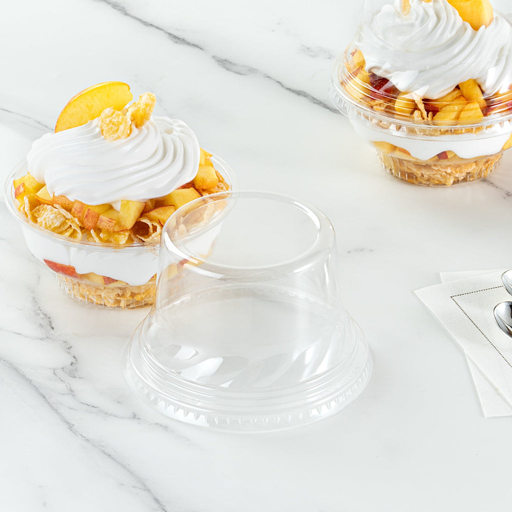 Chef 101 Round Clear Plastic Tall Dome Lid - Fits Plastic Dessert Cup - 3 3/4" x 3 3/4" x 2 1/2" - 500 count box