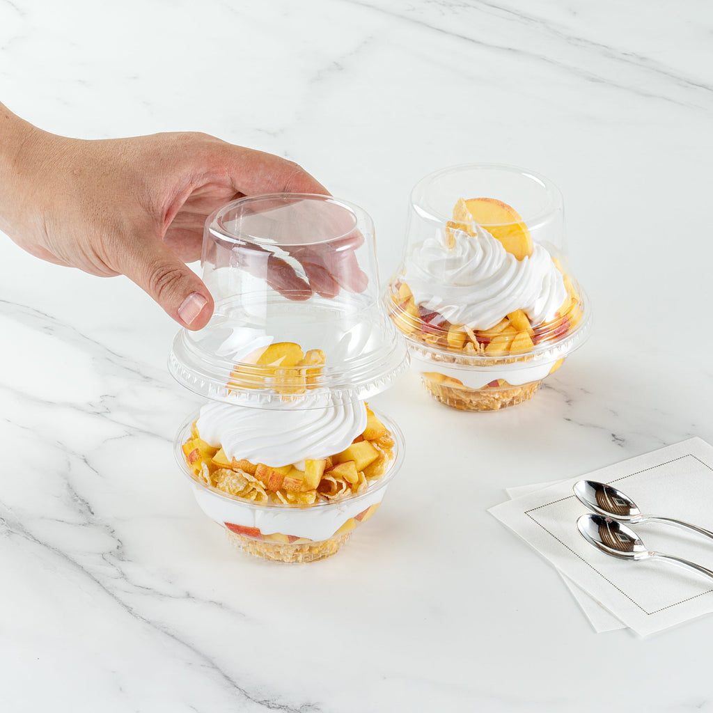 Chef 101 Round Clear Plastic Tall Dome Lid - Fits Plastic Dessert Cup - 3 3/4" x 3 3/4" x 2 1/2" - 500 count box