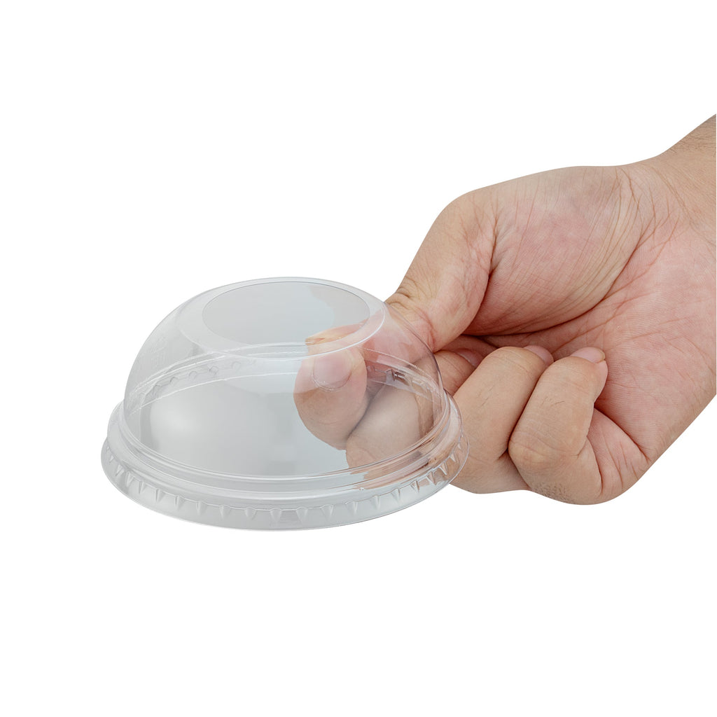 Chef 101 Round Clear Plastic Dome Lid - Fits Plastic Dessert Cup, with Hole - 3 3/4" x 3 3/4" x 1 1/2" - 50 count box