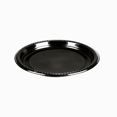 Chef 101 Round Black Plastic Plate - Microwavable - 10 1/4" x 10 1/4" x 3/4" - 50 count box
