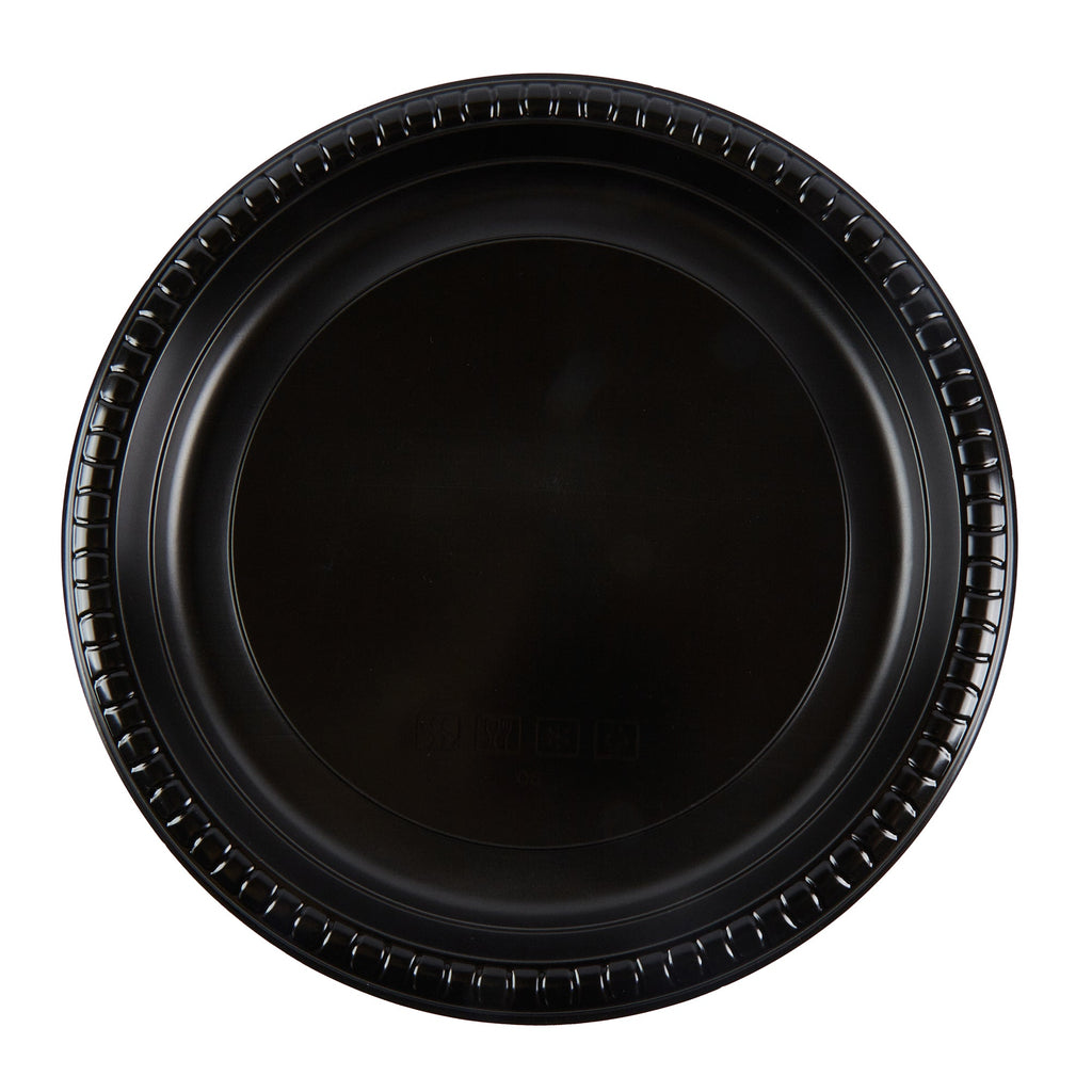 Chef 101 Round Black Plastic Plate - Microwavable - 10 1/4" x 10 1/4" x 3/4" - 50 count box