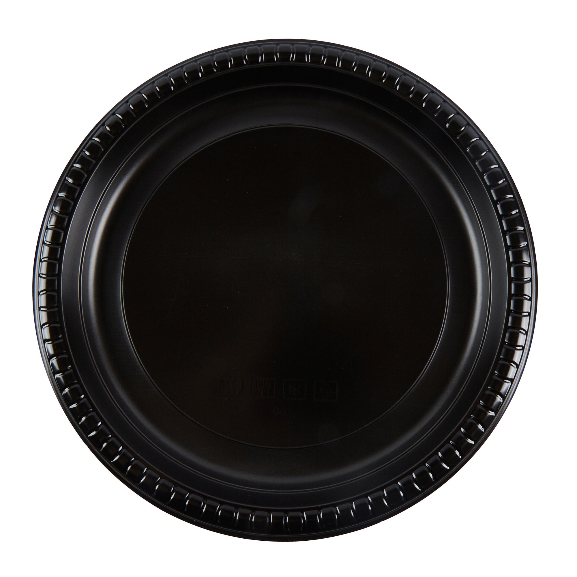 Chef 101 Round Black Plastic Plate - Microwavable - 10 1/4" x 10 1/4" x 3/4" - 50 count box