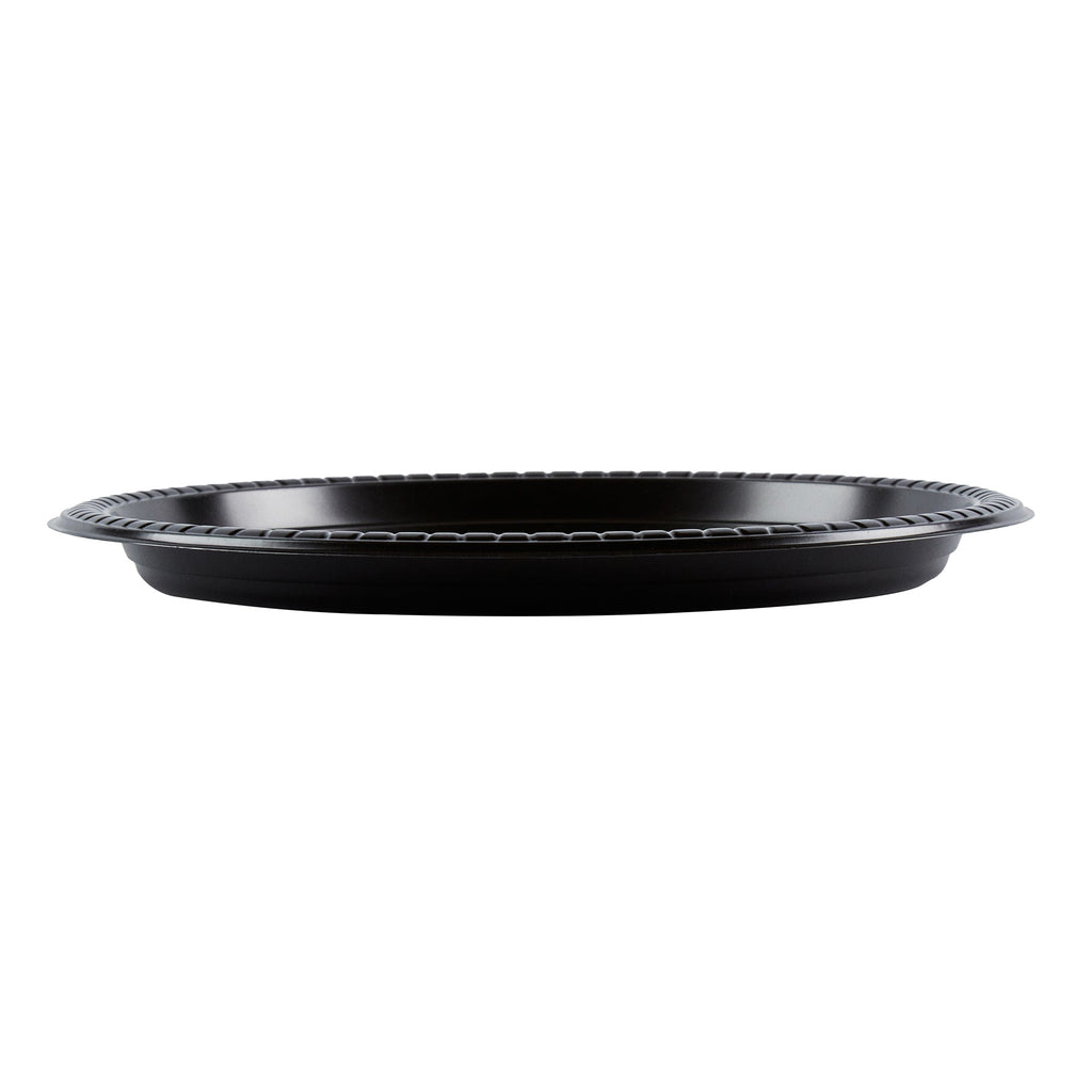Chef 101 Round Black Plastic Plate - Microwavable - 10 1/4" x 10 1/4" x 3/4" - 100 count box