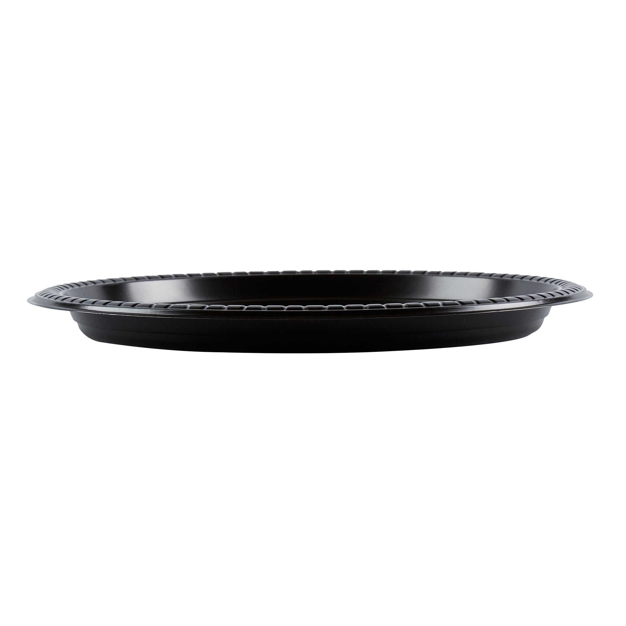 Chef 101 Round Black Plastic Plate - Microwavable - 10 1/4" x 10 1/4" x 3/4" - 100 count box
