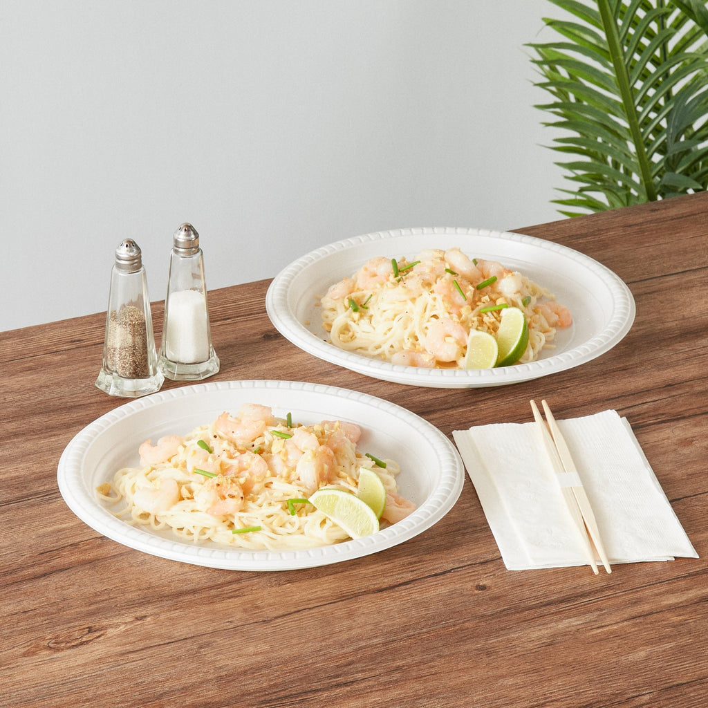 Chef 101 Round White Plastic Plate - Microwavable - 10 1/4" x 10 1/4" x 3/4" - 100 count box
