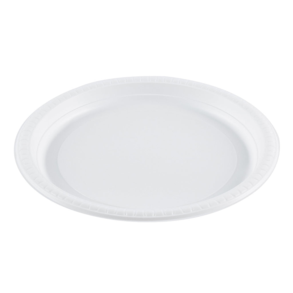Chef 101 Round White Plastic Plate - Microwavable - 10 1/4" x 10 1/4" x 3/4" - 50 count box