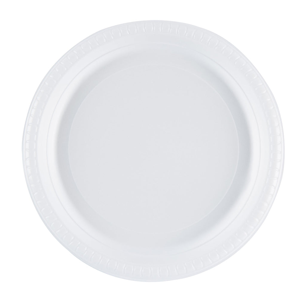 Chef 101 Round White Plastic Plate - Microwavable - 10 1/4" x 10 1/4" x 3/4" - 50 count box