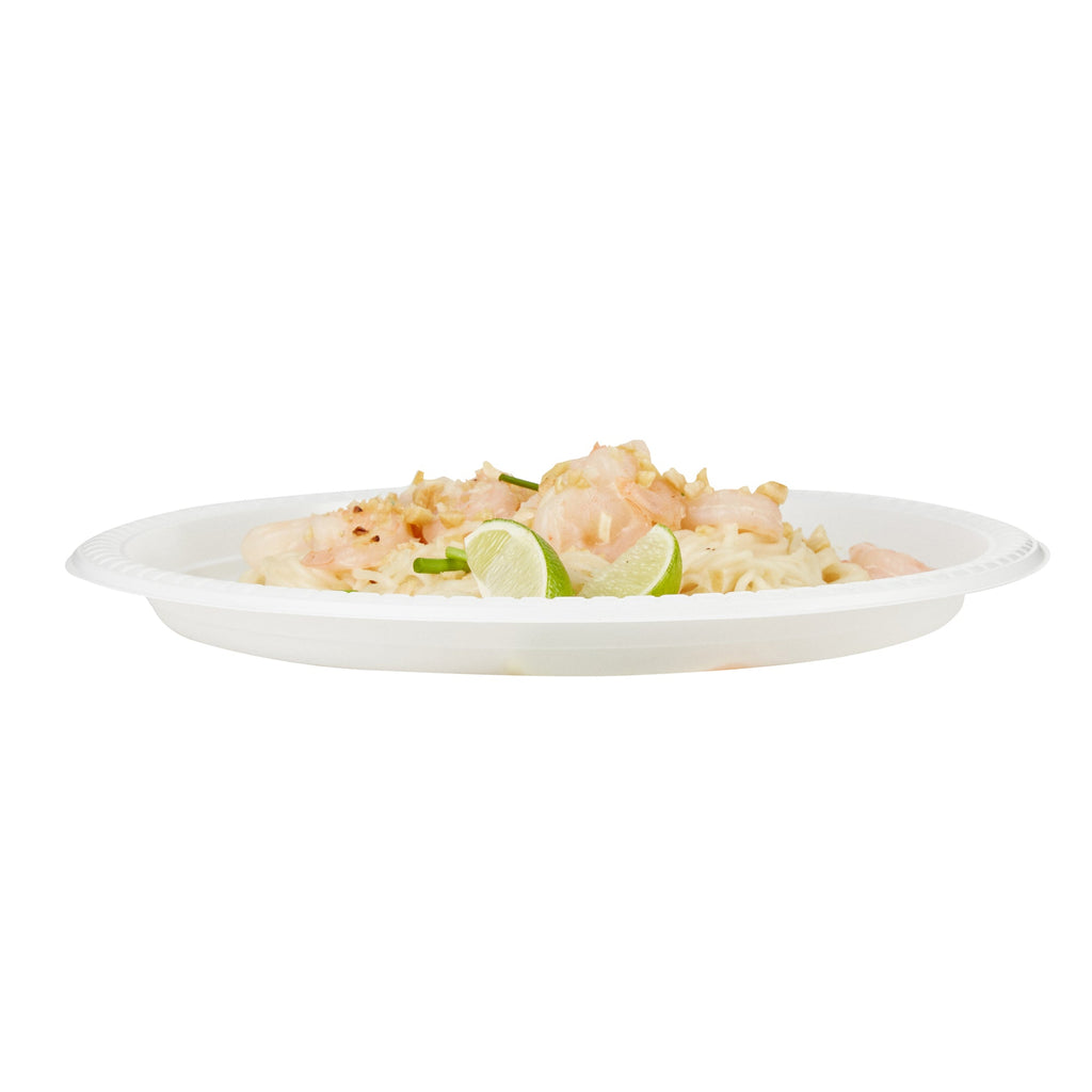 Chef 101 Round White Plastic Plate - Microwavable - 10 1/4" x 10 1/4" x 3/4" - 100 count box