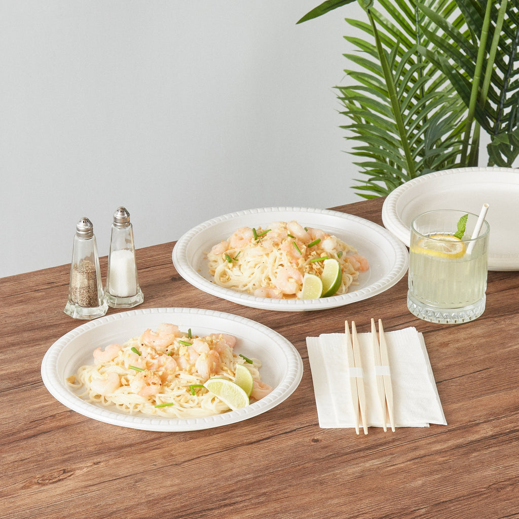 Chef 101 Round White Plastic Plate - Microwavable - 10 1/4" x 10 1/4" x 3/4" - 100 count box