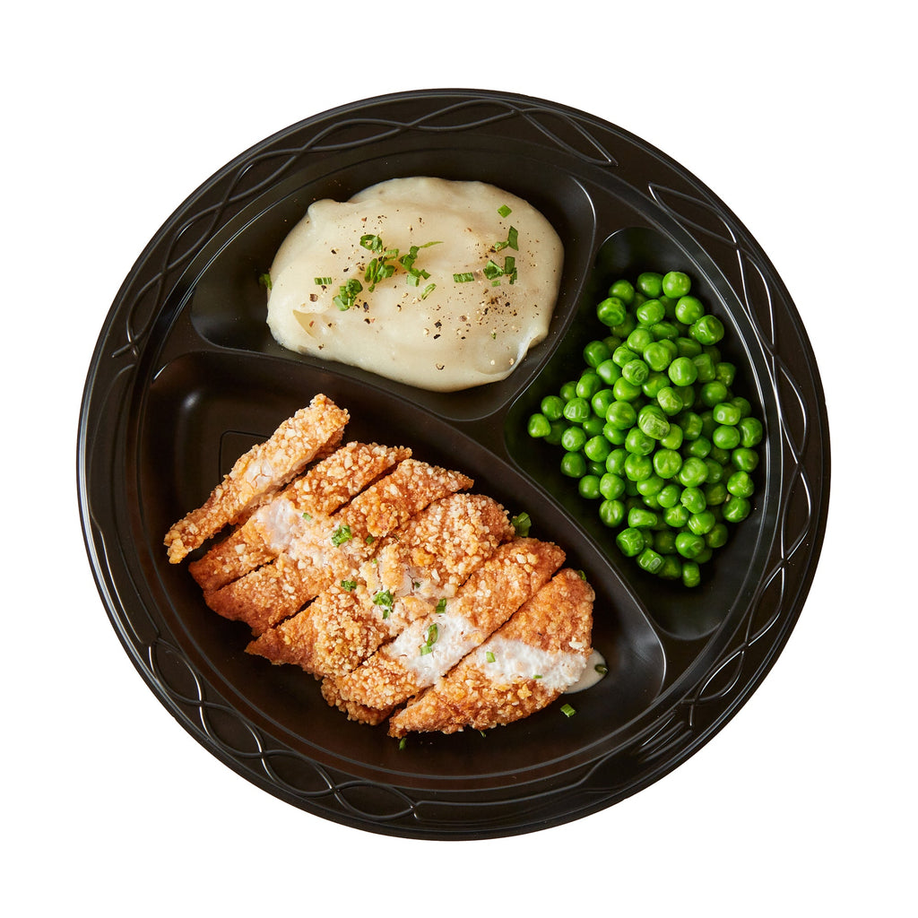 Chef 101 Round Black Plastic Plate - 3 Compartments, Microwavable - 10 1/4" x 10 1/4" x 1" - 50 count box