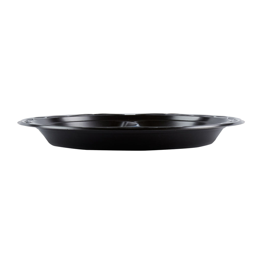 Chef 101 Round Black Plastic Plate - 3 Compartments, Microwavable - 10 1/4" x 10 1/4" x 1" - 100 count box