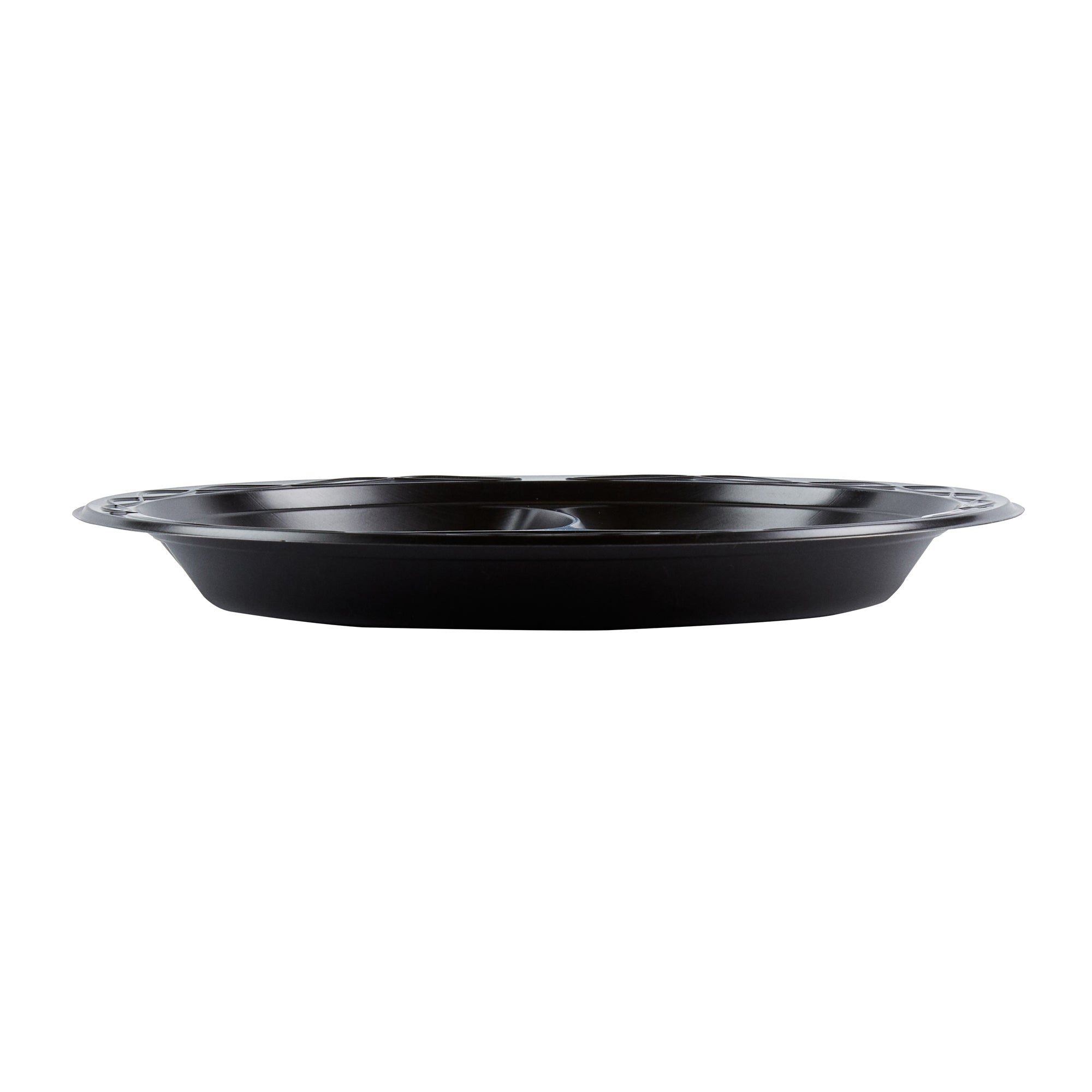 Chef 101 Round Black Plastic Plate - 3 Compartments, Microwavable - 10 1/4" x 10 1/4" x 1" - 100 count box