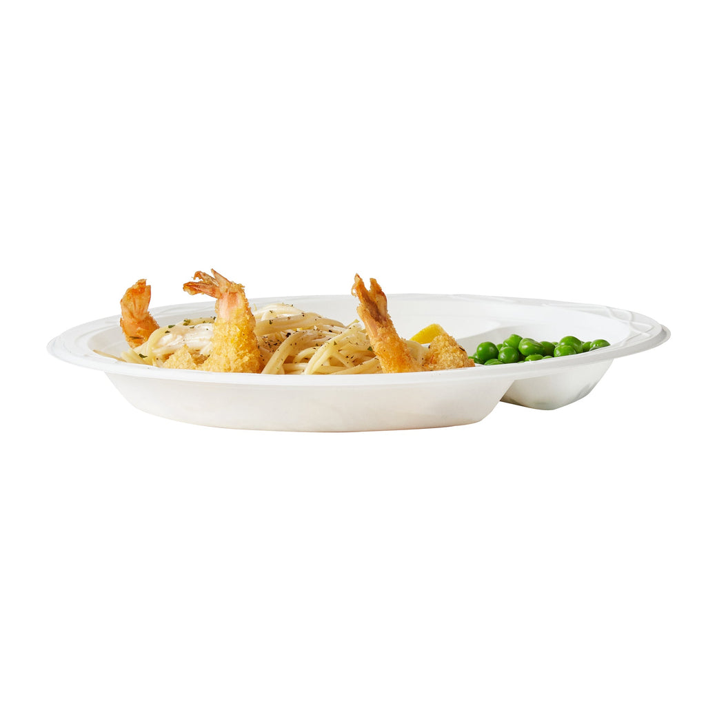 Chef 101 Round White Plastic Plate - 3 Compartments, Microwavable - 10 1/4" x 10 1/4" x 1" - 50 count box