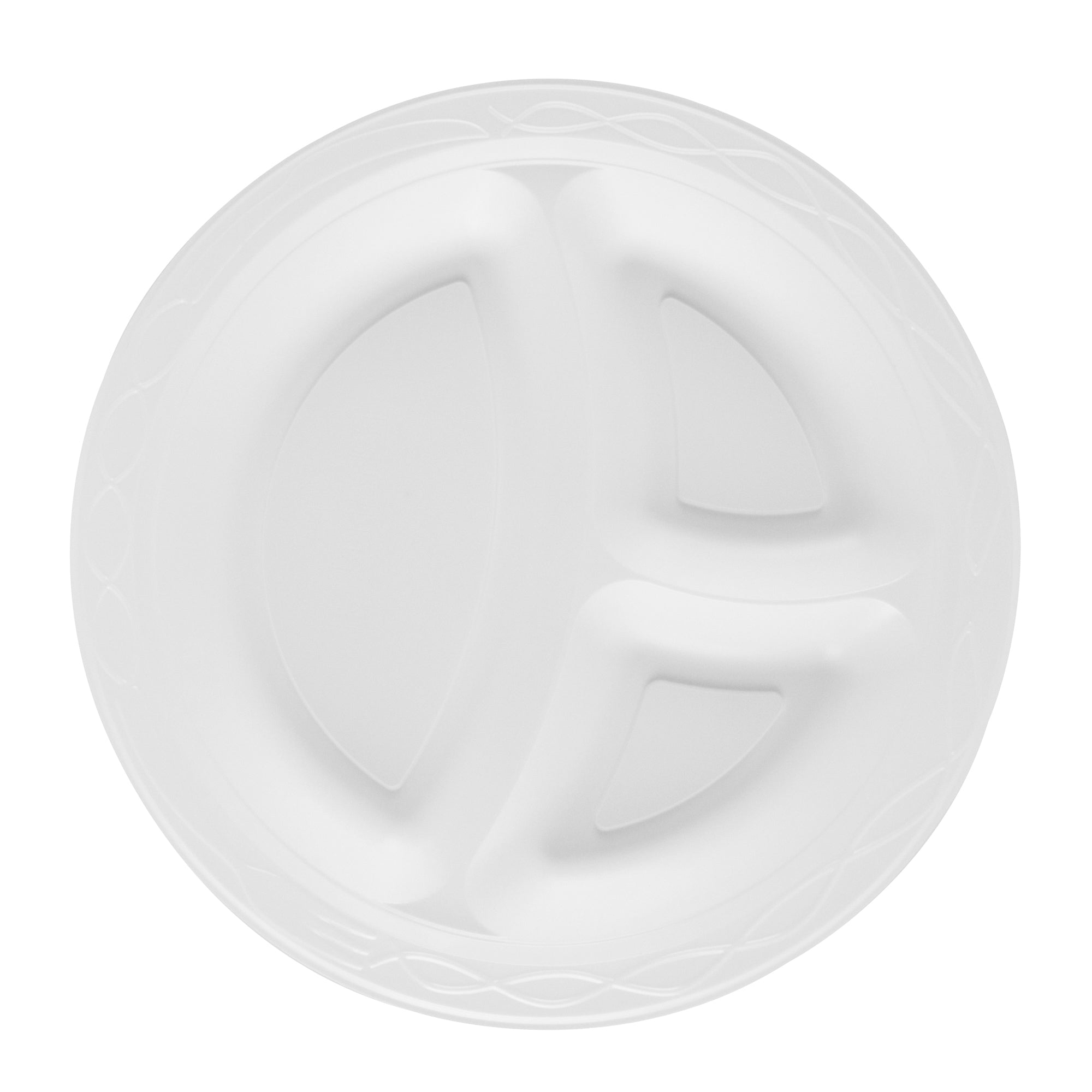 Chef 101 Round White Plastic Plate - 3 Compartments, Microwavable - 10 1/4" x 10 1/4" x 1" - 100 count box
