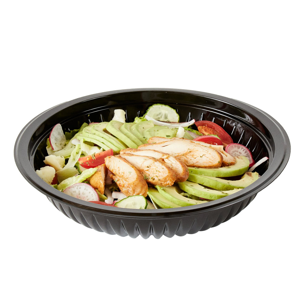 Chef 101 34 oz Round Black Plastic Bowl - Microwavable - 9" x 9" x 2" - 50 count box