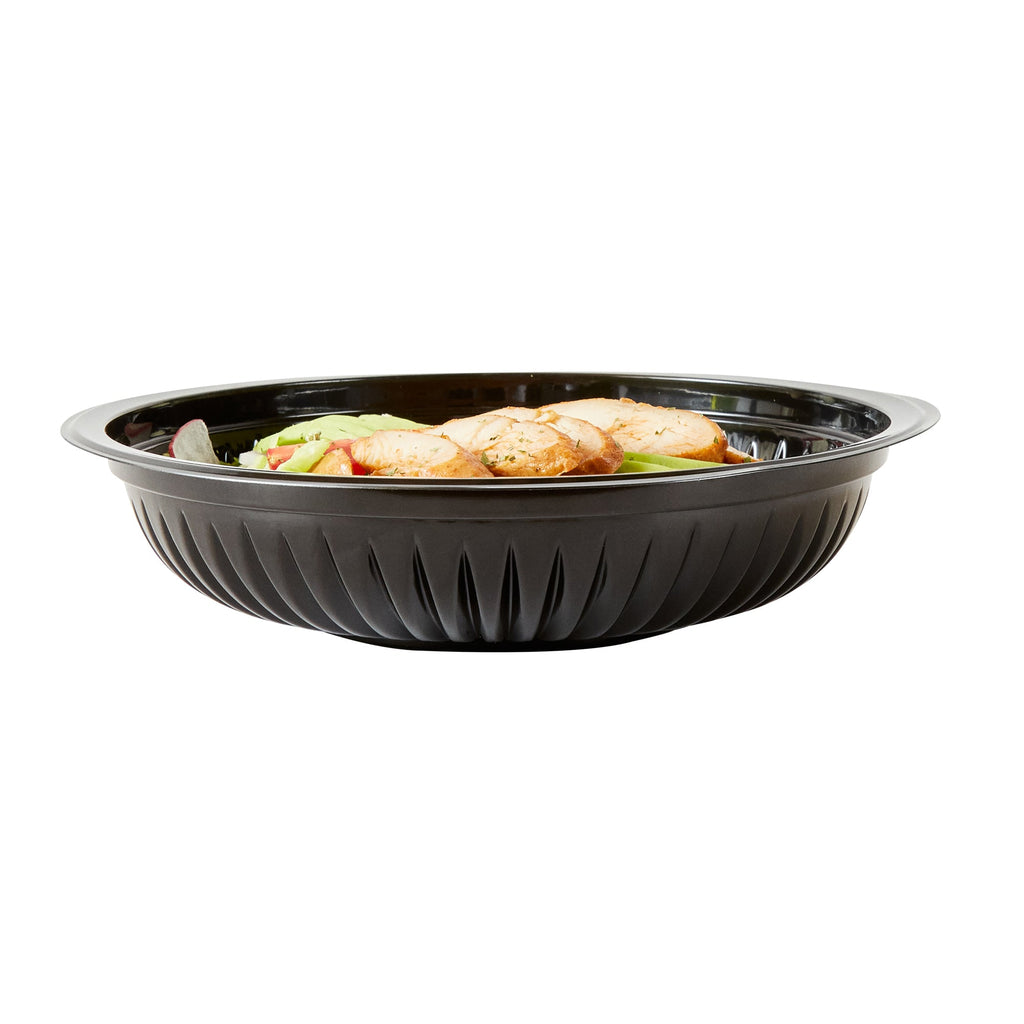 Chef 101 34 oz Round Black Plastic Bowl - Microwavable - 9" x 9" x 2" - 50 count box