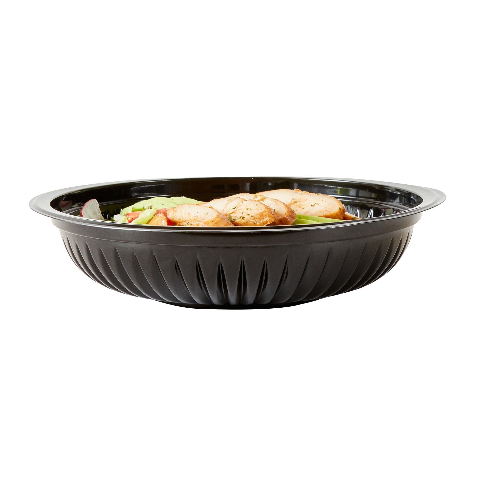 Chef 101 34 oz Round Black Plastic Bowl - Microwavable - 9" x 9" x 2" - 50 count box