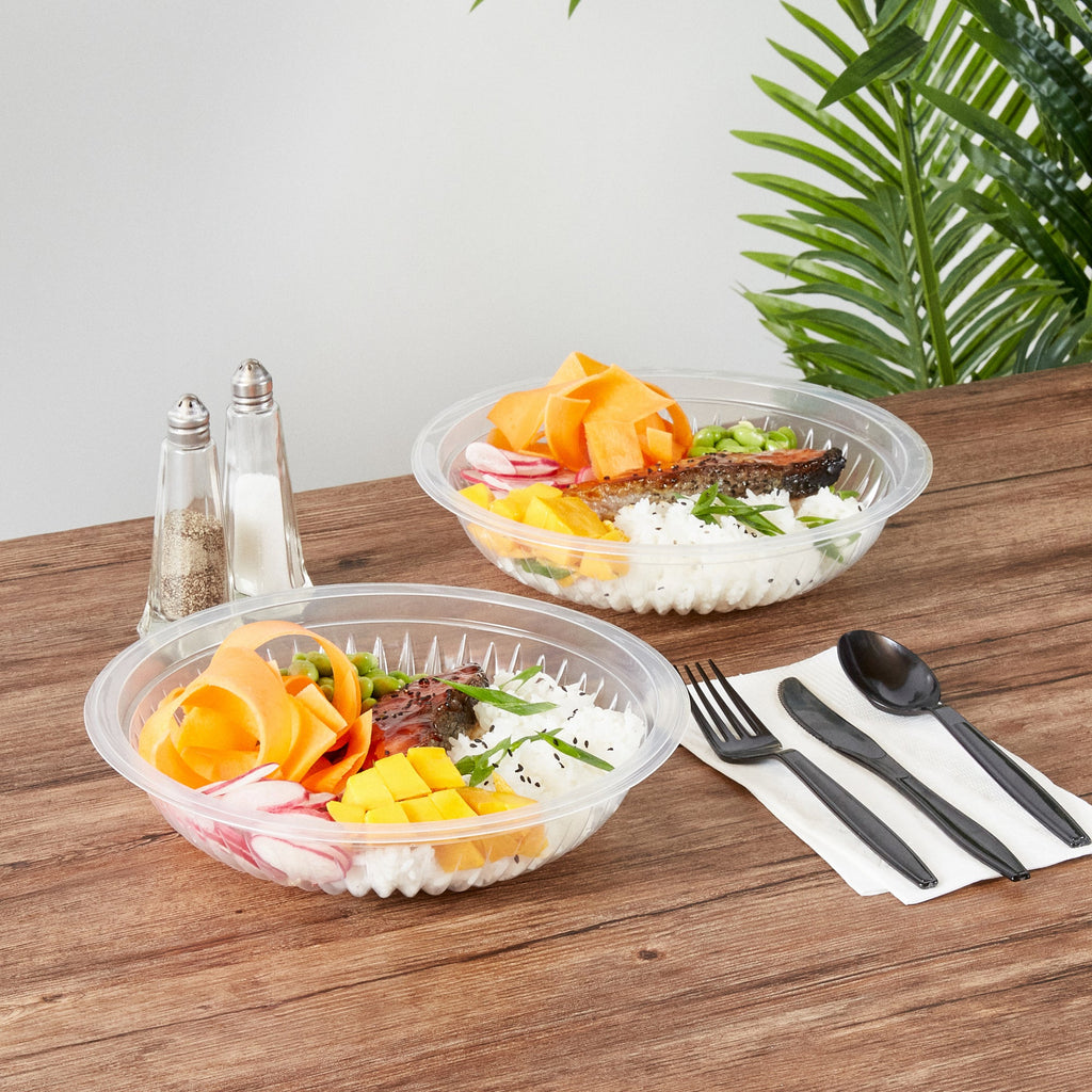 Chef 101 34 oz Round Clear Plastic Bowl - Microwavable - 9" x 9" x 2" - 100 count box