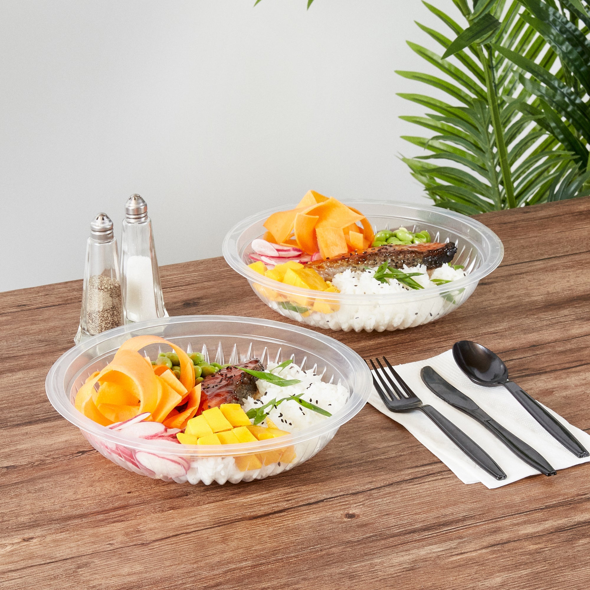 Chef 101 34 oz Round Clear Plastic Bowl - Microwavable - 9" x 9" x 2" - 100 count box
