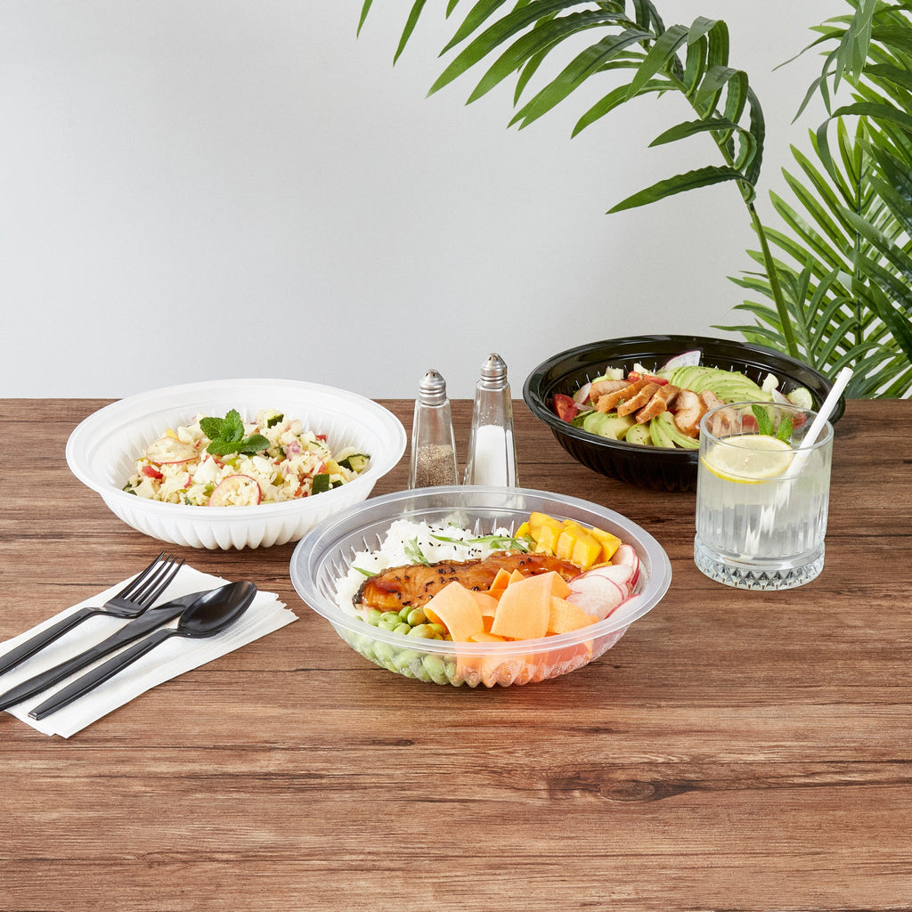 Chef 101 34 oz Round Clear Plastic Bowl - Microwavable - 9" x 9" x 2" - 100 count box