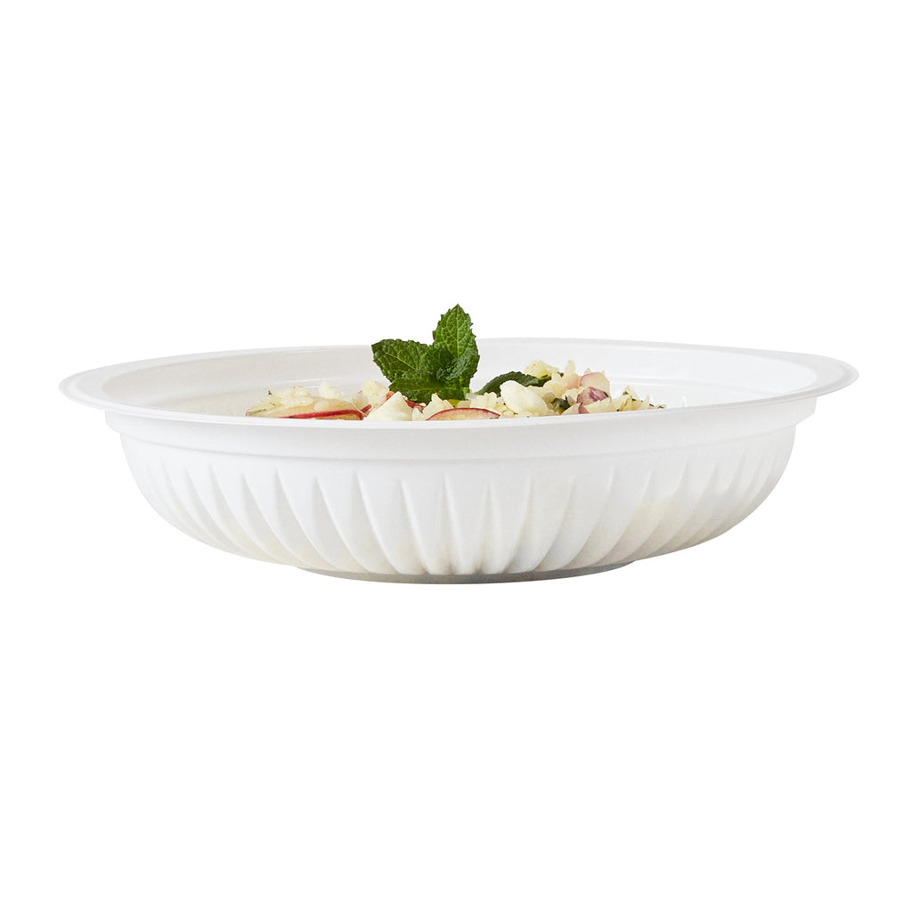 Chef 101 34 oz Round White Plastic Bowl - Microwavable - 9" x 9" x 2" - 100 count box