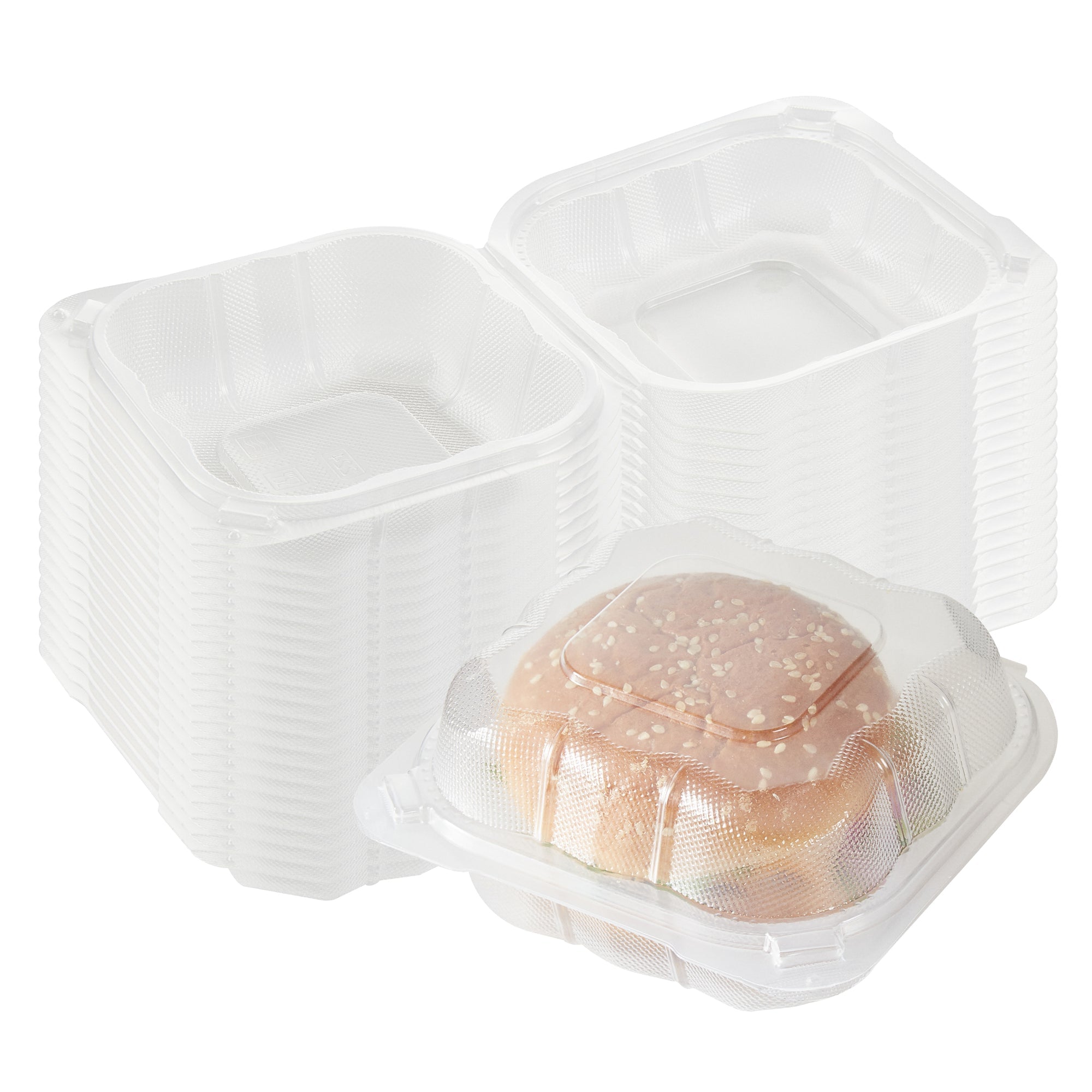 Chef 101 13 oz Square Clear Plastic Clamshell Container - Microwavable - 5 1/2" x 5 1/2" x 2 3/4" - 50 count box