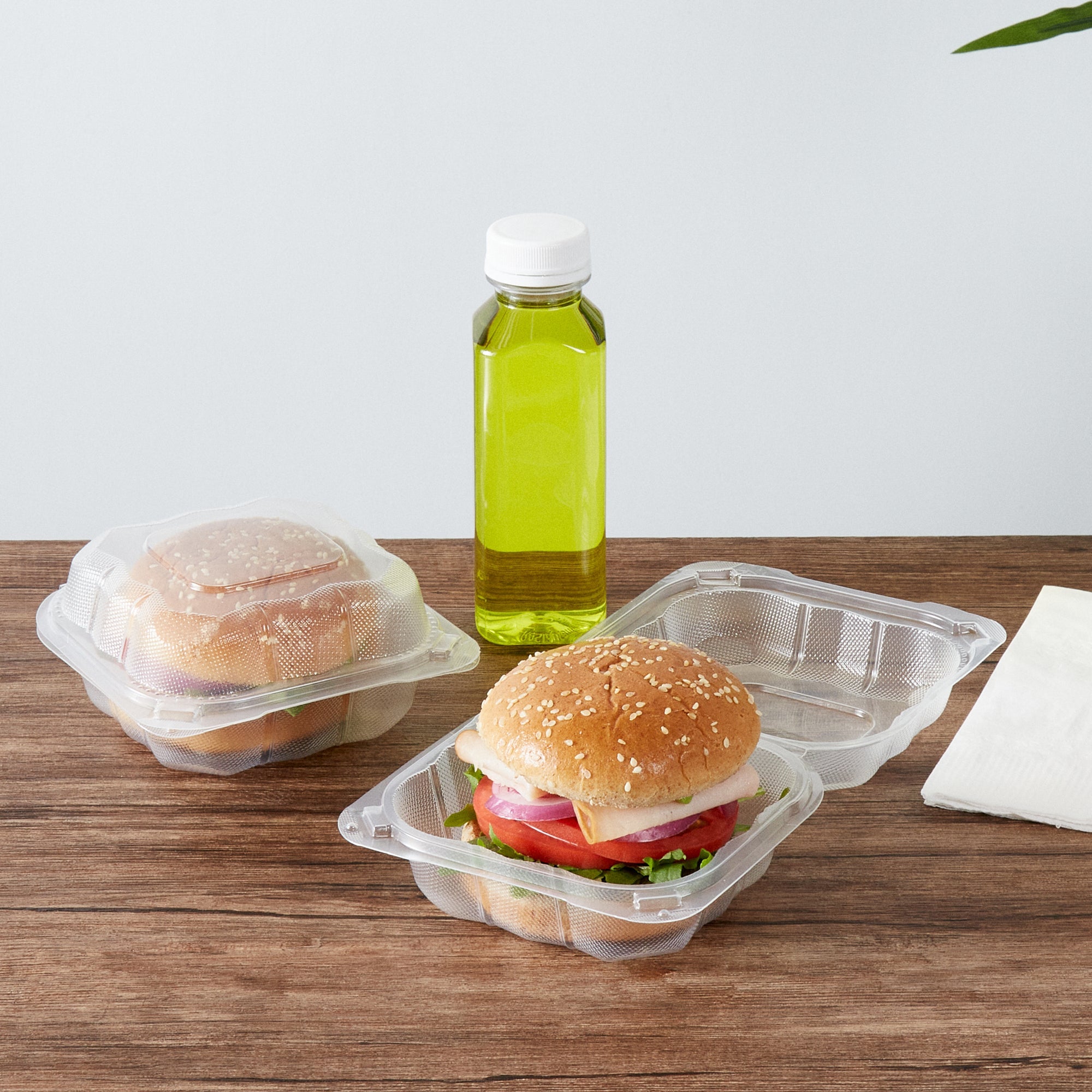Chef 101 13 oz Square Clear Plastic Clamshell Container - Microwavable - 5 1/2" x 5 1/2" x 2 3/4" - 50 count box