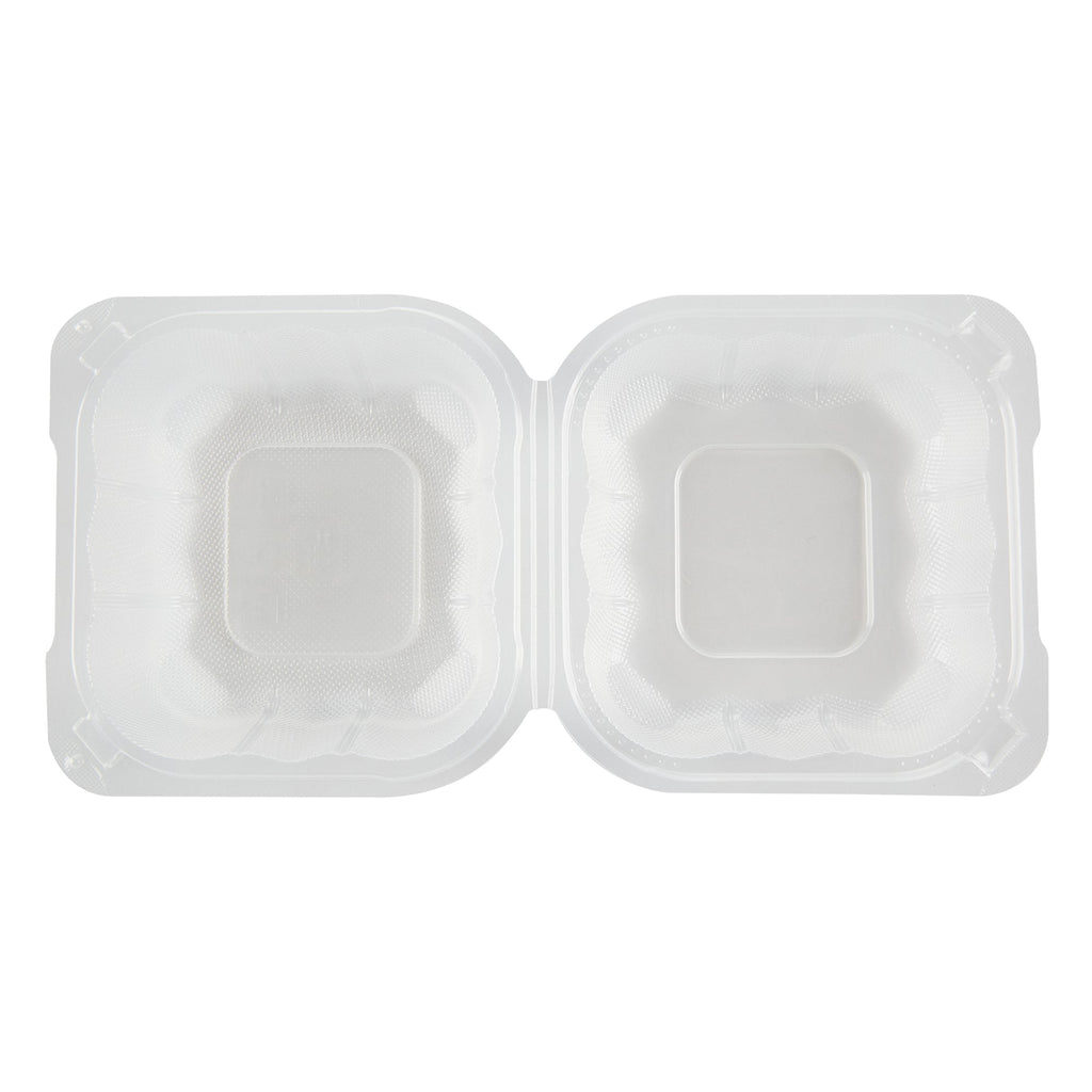 Chef 101 13 oz Square Clear Plastic Clamshell Container - Microwavable - 5 1/2" x 5 1/2" x 2 3/4" - 50 count box
