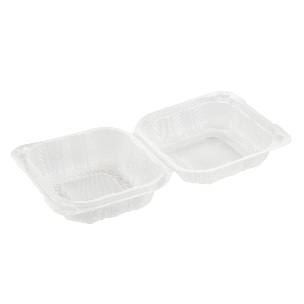 Chef 101 13 oz Square Clear Plastic Clamshell Container - Microwavable - 5 1/2" x 5 1/2" x 2 3/4" - 50 count box