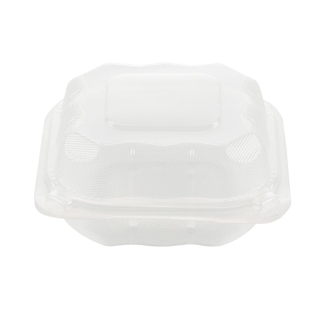 Chef 101 13 oz Square Clear Plastic Clamshell Container - Microwavable - 5 1/2" x 5 1/2" x 2 3/4" - 100 count box