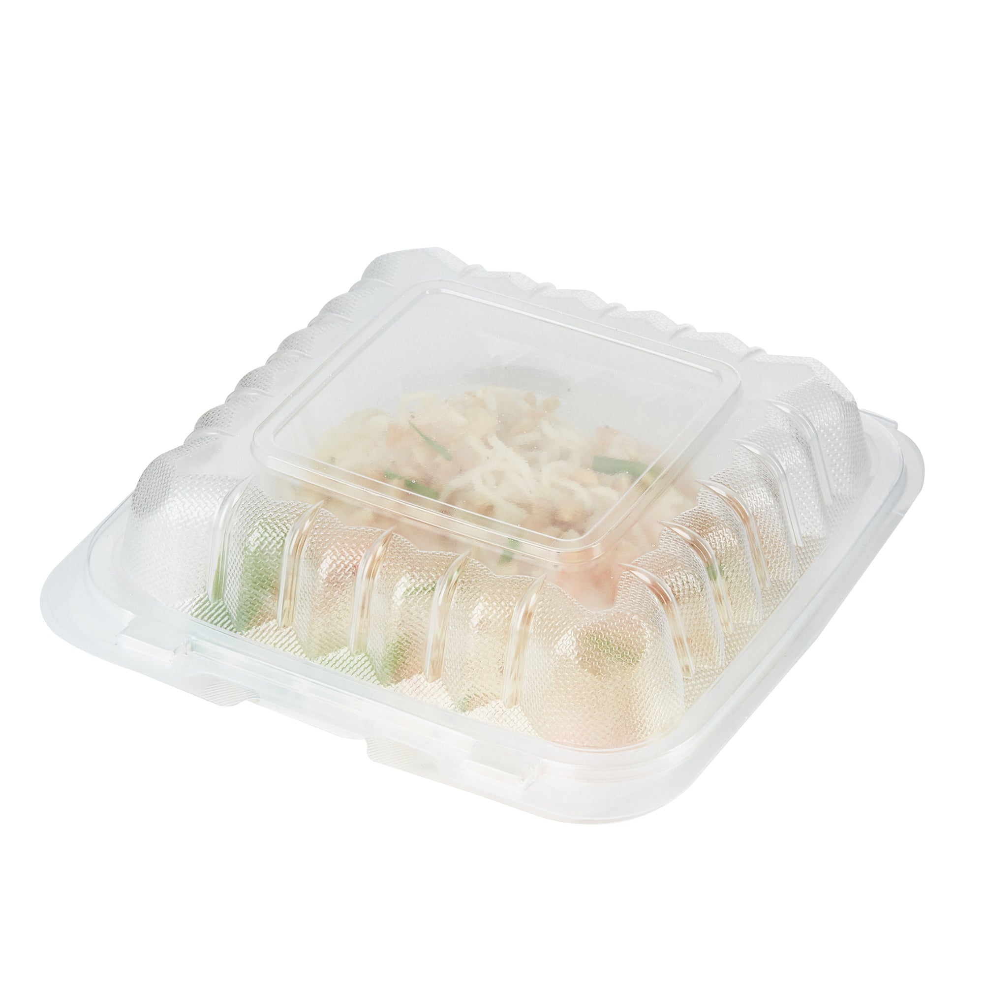 Chef 101 30 oz Square Clear Plastic Clamshell Container - Microwavable - 7 1/2" x 7 1/2" x 2 3/4" - 50 count box