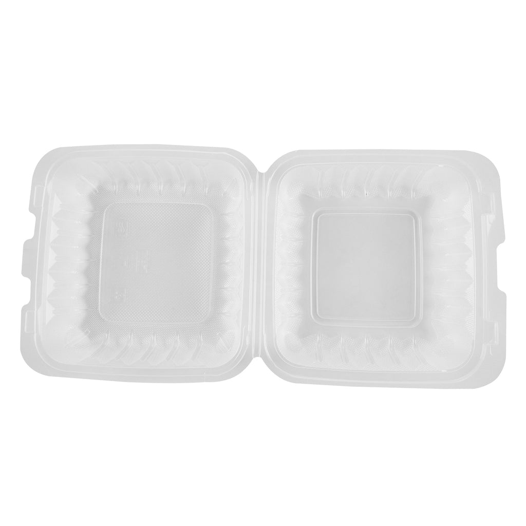 Chef 101 30 oz Square Clear Plastic Clamshell Container - Microwavable - 7 1/2" x 7 1/2" x 2 3/4" - 50 count box