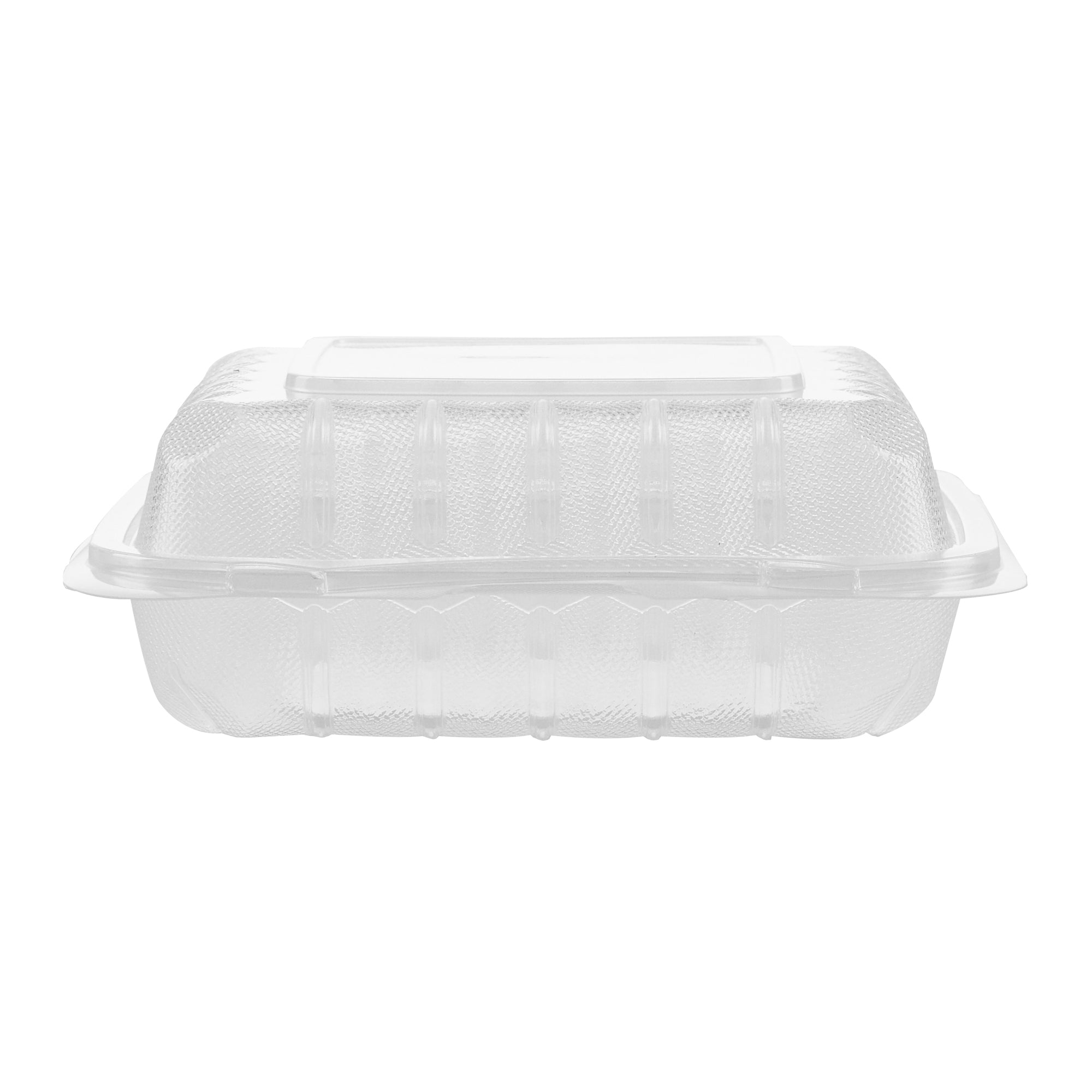 Chef 101 30 oz Square Clear Plastic Clamshell Container - Microwavable - 7 1/2" x 7 1/2" x 2 3/4" - 50 count box