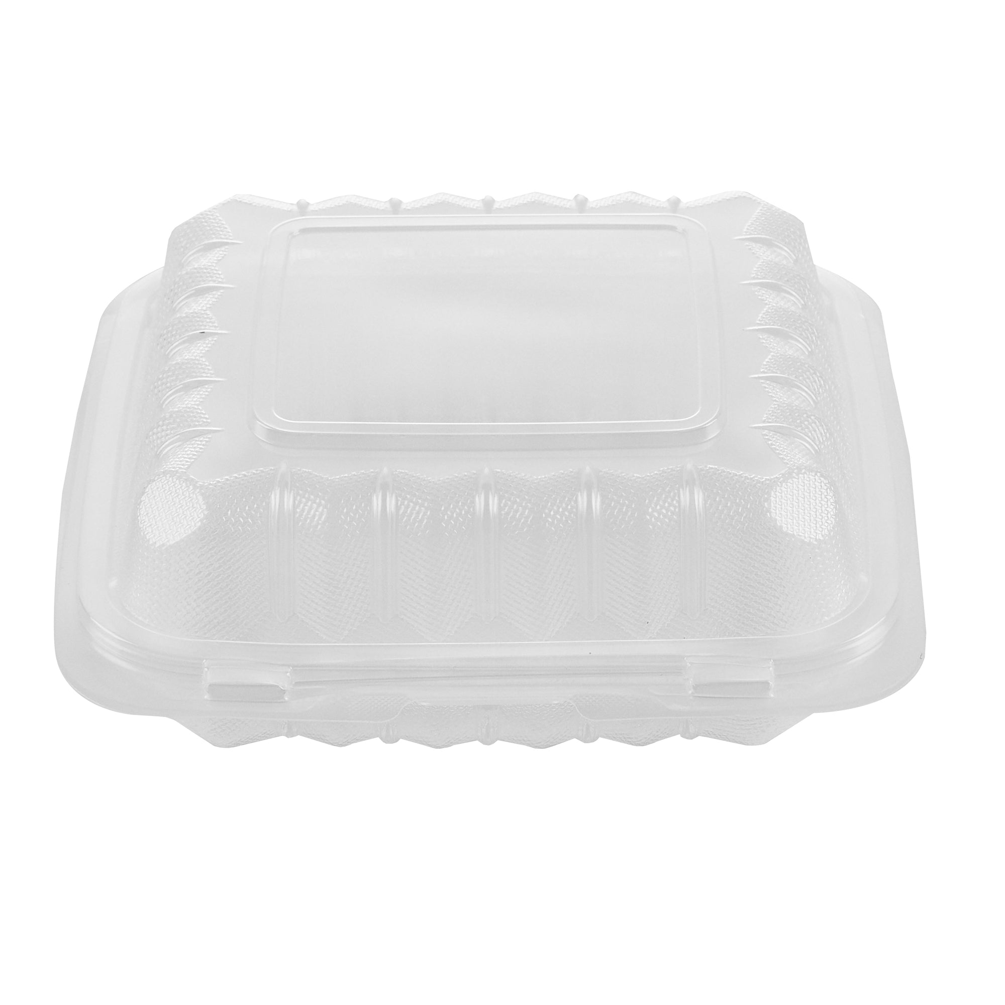 Chef 101 30 oz Square Clear Plastic Clamshell Container - Microwavable - 7 1/2" x 7 1/2" x 2 3/4" - 50 count box