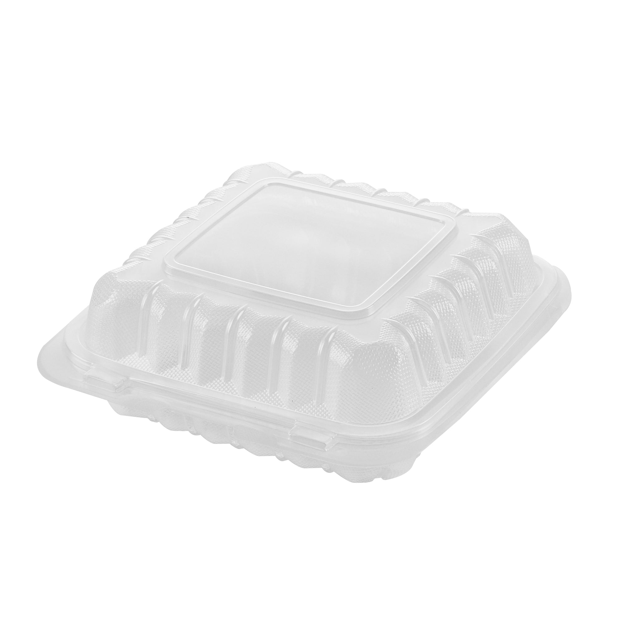 Chef 101 30 oz Square Clear Plastic Clamshell Container - Microwavable - 7 1/2" x 7 1/2" x 2 3/4" - 50 count box