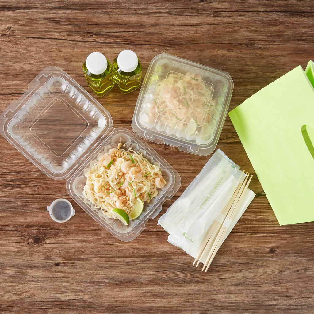 Chef 101 30 oz Square Clear Plastic Clamshell Container - Microwavable - 7 1/2" x 7 1/2" x 2 3/4" - 50 count box