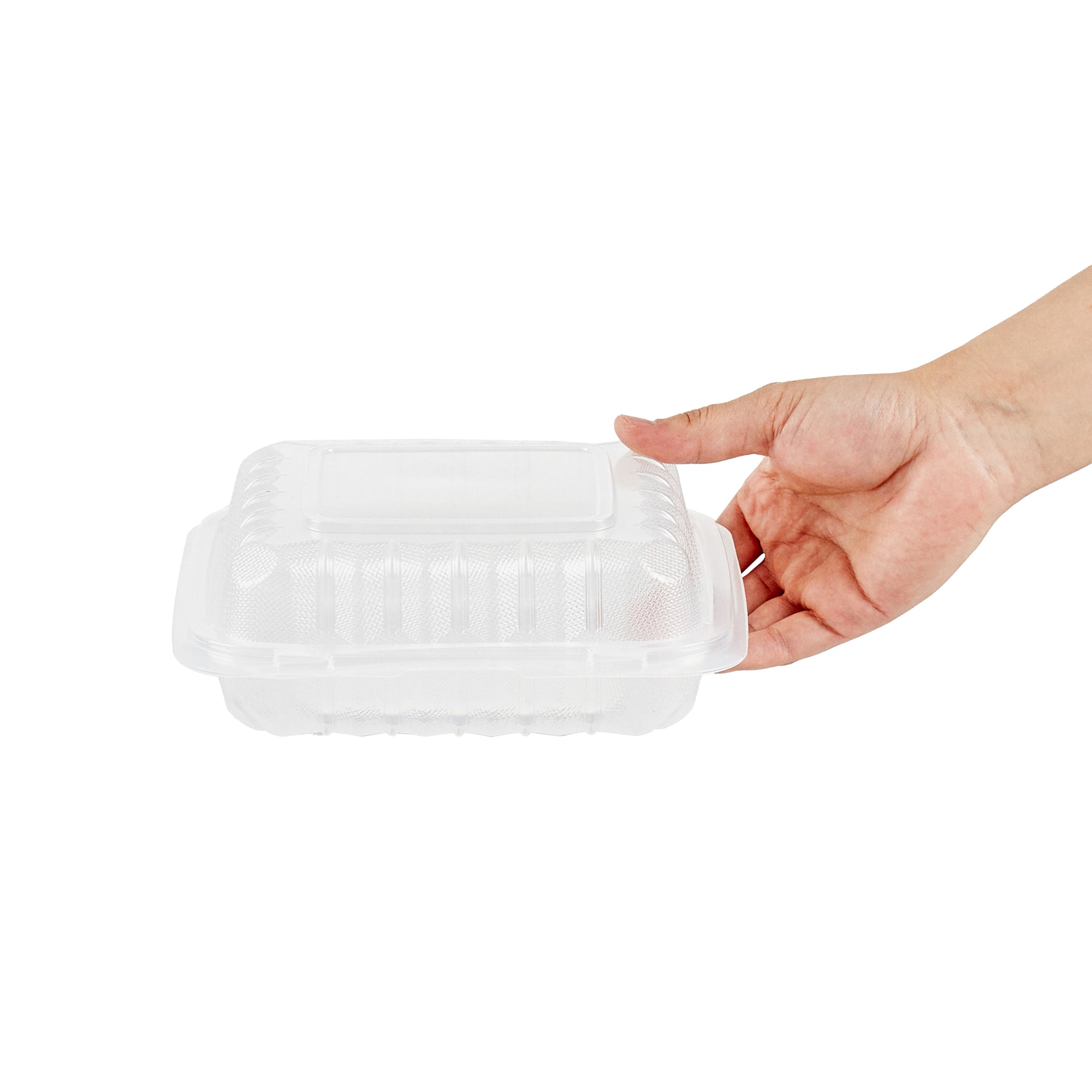 Chef 101 30 oz Square Clear Plastic Clamshell Container - Microwavable - 7 1/2" x 7 1/2" x 2 3/4" - 100 count box