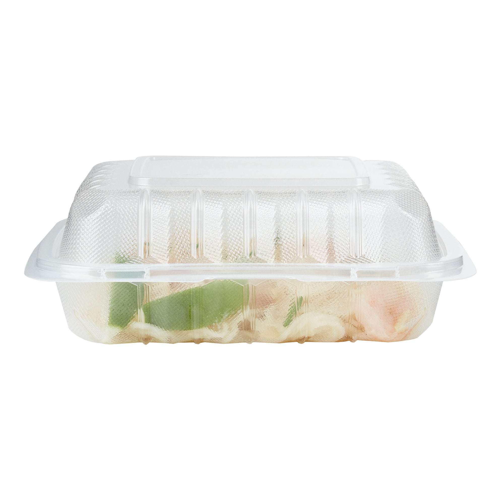 Chef 101 30 oz Square Clear Plastic Clamshell Container - Microwavable - 7 1/2" x 7 1/2" x 2 3/4" - 100 count box