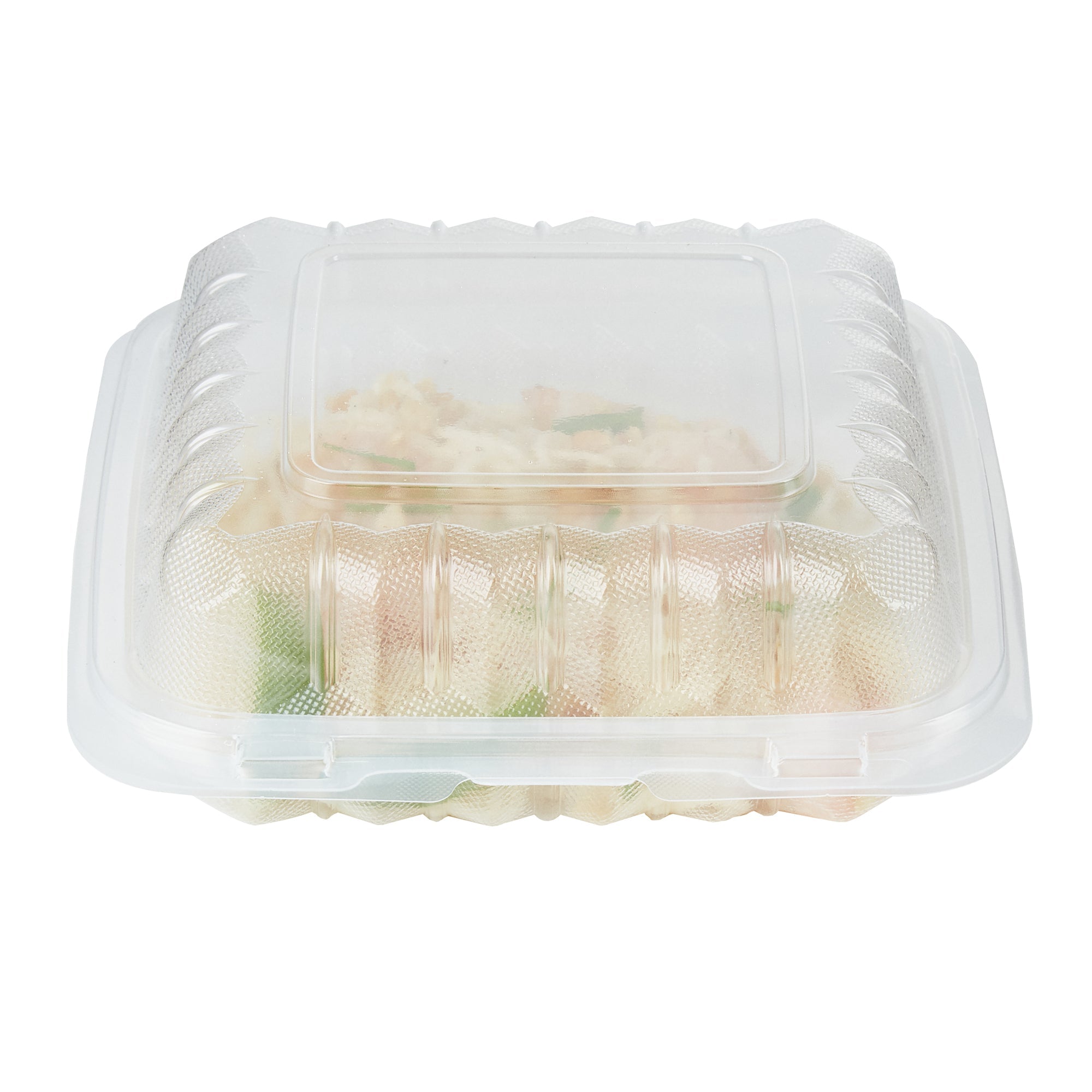 Chef 101 30 oz Square Clear Plastic Clamshell Container - Microwavable - 7 1/2" x 7 1/2" x 2 3/4" - 100 count box