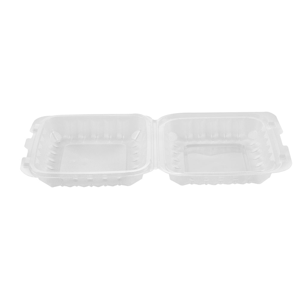 Chef 101 30 oz Square Clear Plastic Clamshell Container - Microwavable - 7 1/2" x 7 1/2" x 2 3/4" - 100 count box