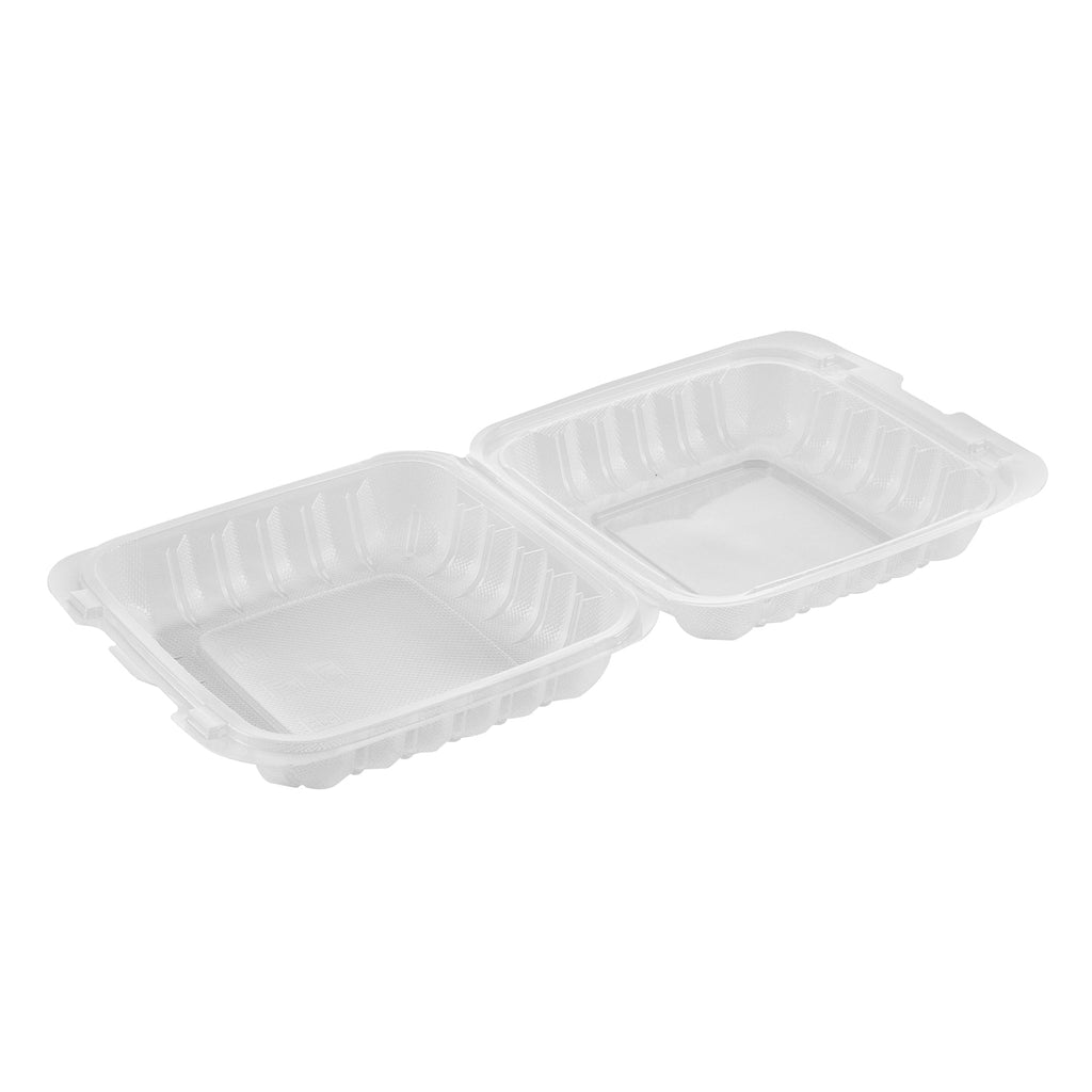 Chef 101 30 oz Square Clear Plastic Clamshell Container - Microwavable - 7 1/2" x 7 1/2" x 2 3/4" - 100 count box