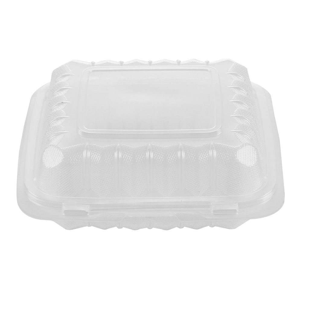 Chef 101 30 oz Square Clear Plastic Clamshell Container - Microwavable - 7 1/2" x 7 1/2" x 2 3/4" - 100 count box