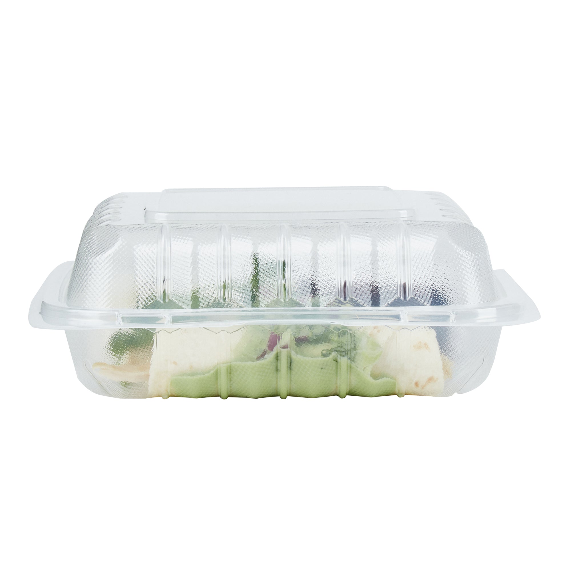 Chef 101 30 oz Square Clear Plastic Clamshell Container - 3 Compartments, Microwavable - 7 1/2" x 7 1/2" x 2 3/4" - 50 count box