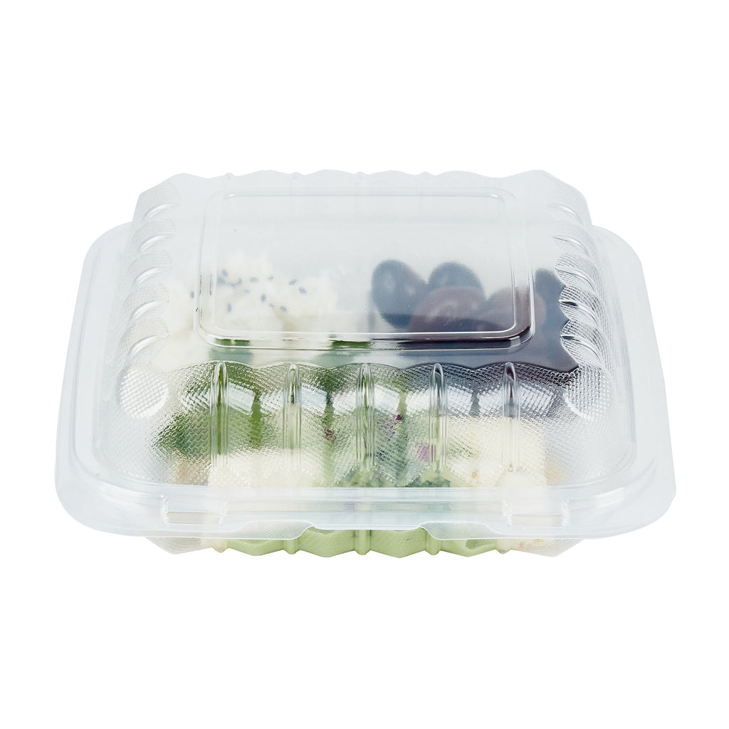 Chef 101 30 oz Square Clear Plastic Clamshell Container - 3 Compartments, Microwavable - 7 1/2" x 7 1/2" x 2 3/4" - 50 count box