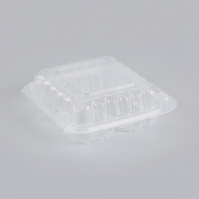 Chef 101 30 oz Square Clear Plastic Clamshell Container - 3 Compartments, Microwavable - 7 1/2" x 7 1/2" x 2 3/4" - 50 count box