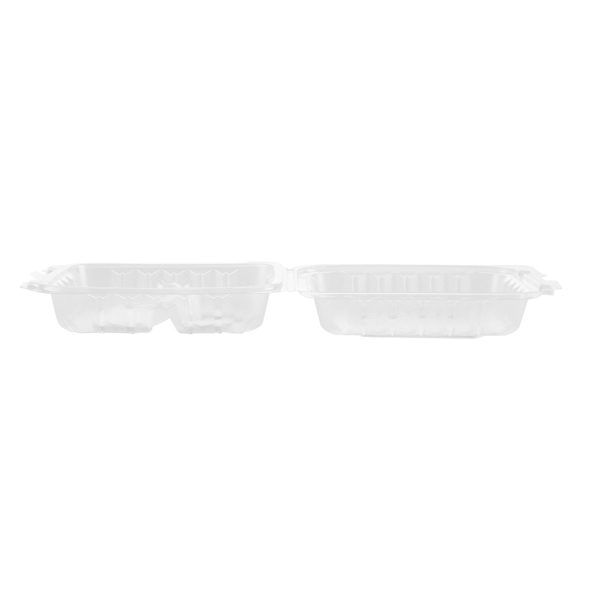 Chef 101 30 oz Square Clear Plastic Clamshell Container - 3 Compartments, Microwavable - 7 1/2" x 7 1/2" x 2 3/4" - 50 count box