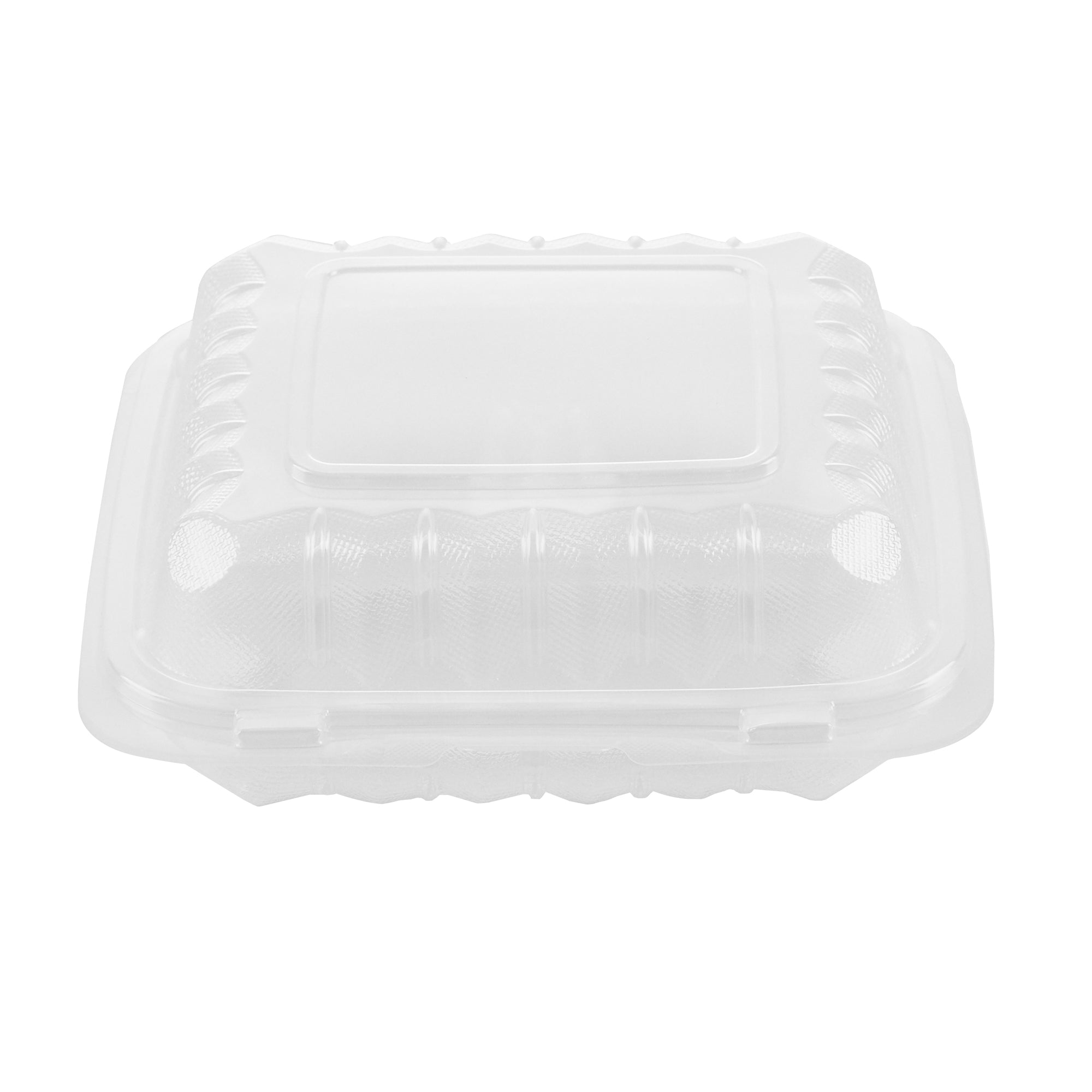 Chef 101 30 oz Square Clear Plastic Clamshell Container - 3 Compartments, Microwavable - 7 1/2" x 7 1/2" x 2 3/4" - 50 count box