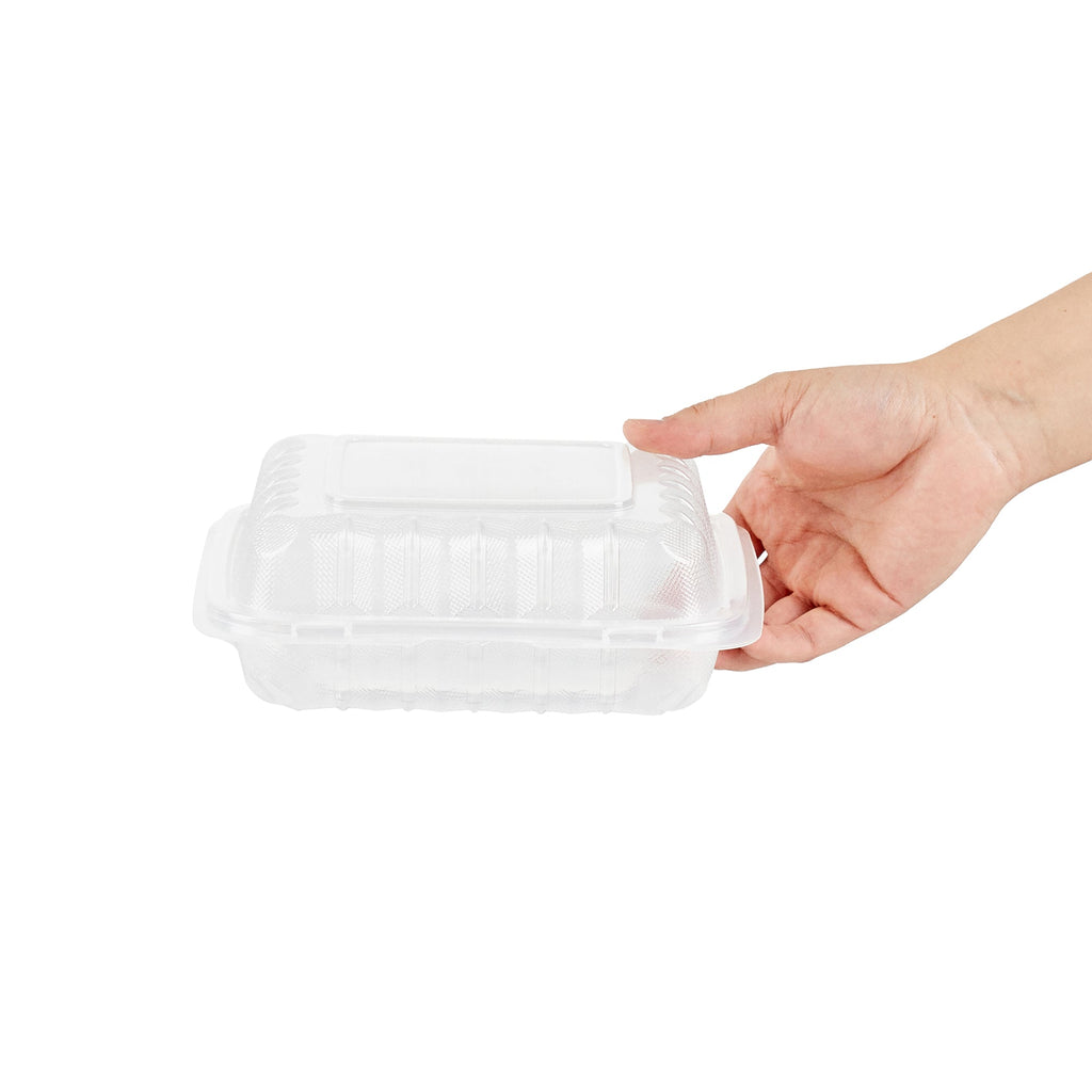 Chef 101 30 oz Square Clear Plastic Clamshell Container - 3 Compartments, Microwavable - 7 1/2" x 7 1/2" x 2 3/4" - 100 count box