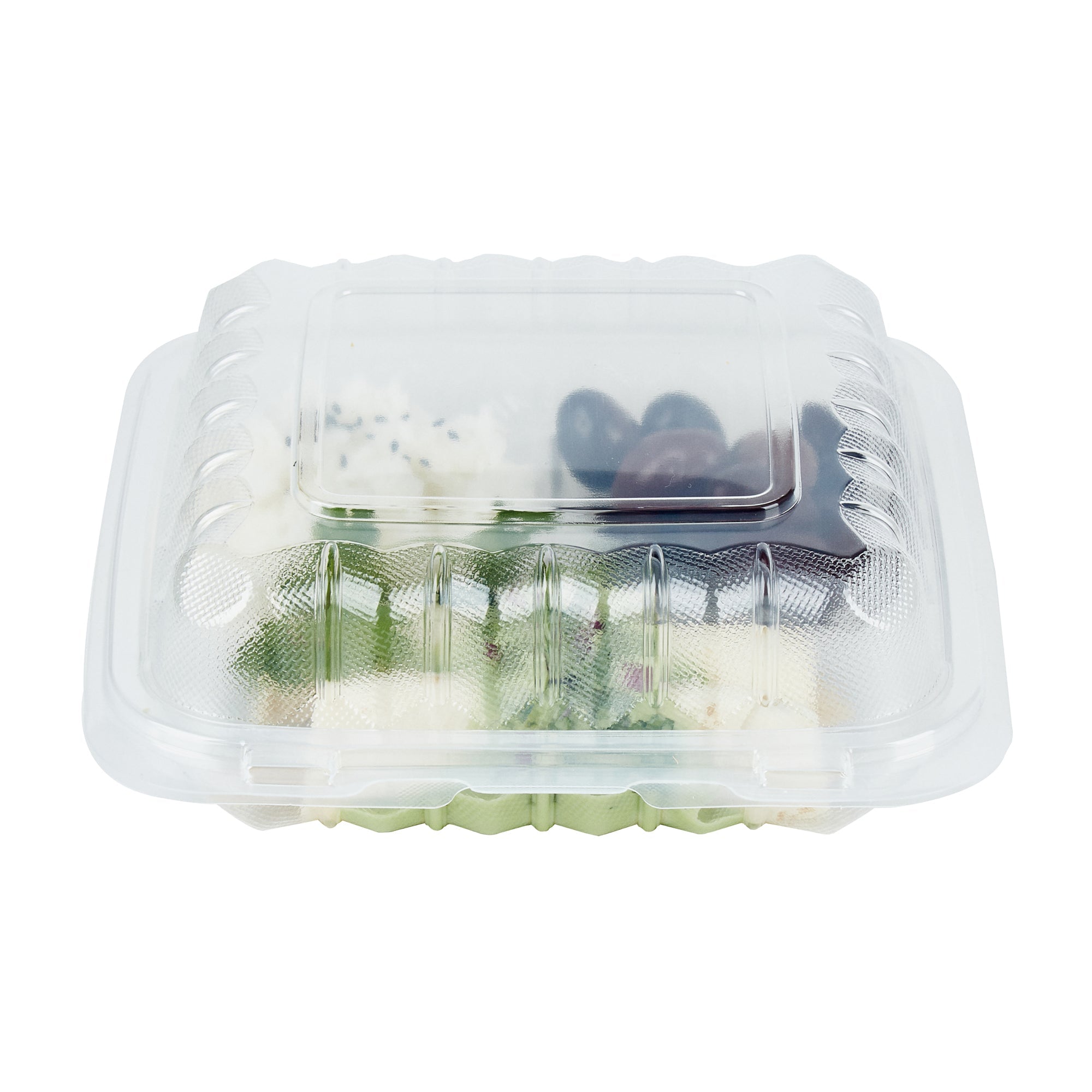 Chef 101 30 oz Square Clear Plastic Clamshell Container - 3 Compartments, Microwavable - 7 1/2" x 7 1/2" x 2 3/4" - 100 count box