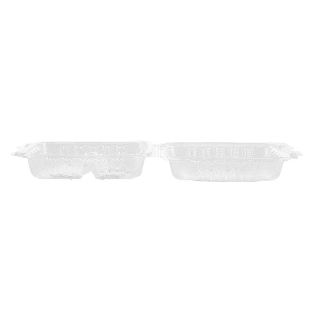 Chef 101 30 oz Square Clear Plastic Clamshell Container - 3 Compartments, Microwavable - 7 1/2" x 7 1/2" x 2 3/4" - 100 count box